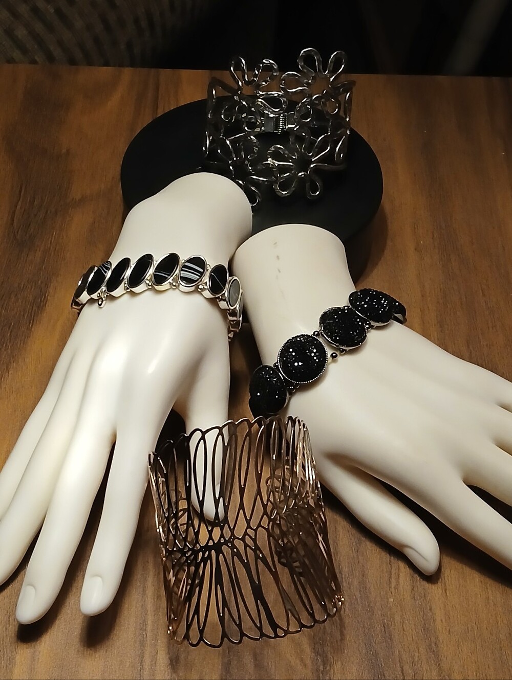 Black and Silver Statement Bracelet Lot 4pc